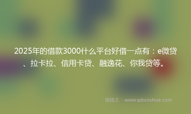 2025年的借款3000什么平台好借一点有：e微贷、拉卡拉、信用卡贷、融逸花、你我贷等。