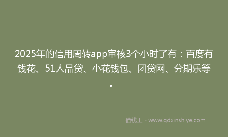 2025年的信用周转app审核3个小时了有：百度有钱花、51人品贷、小花钱包、团贷网、分期乐等。
