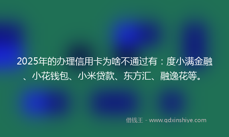 2025年的办理信用卡为啥不通过有：度小满金融、小花钱包、小米贷款、东方汇、融逸花等。