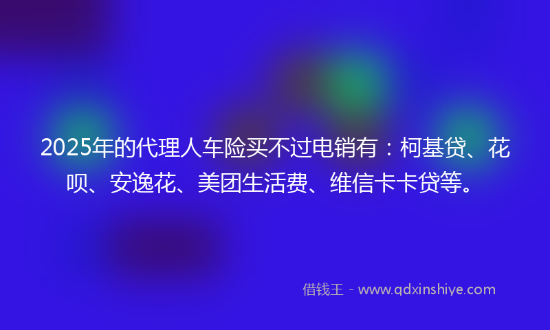 2025年的代理人车险买不过电销有：柯基贷、花呗、安逸花、美团生活费、维信卡卡贷等。