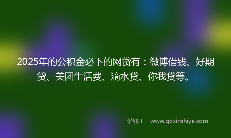 2025年的公积金必下的网贷有：微博借钱、好期贷、美团生活费、滴水贷、你我贷等。