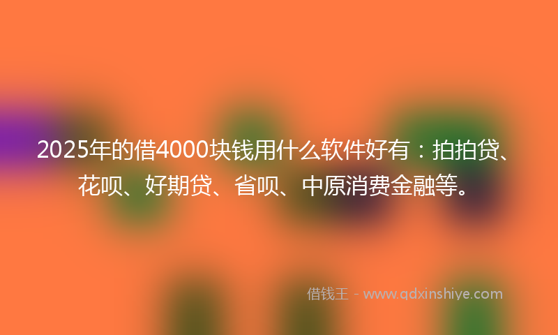 2025年的借4000块钱用什么软件好有：拍拍贷、花呗、好期贷、省呗、中原消费金融等。