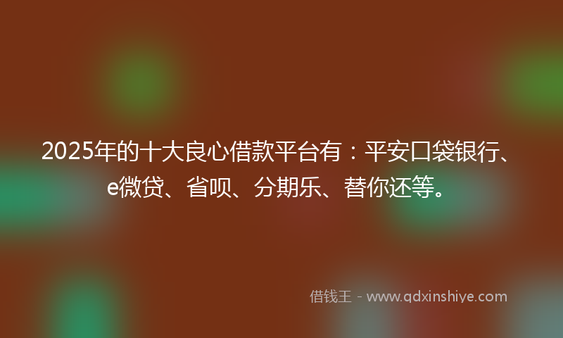 2025年的十大良心借款平台有：平安口袋银行、e微贷、省呗、分期乐、替你还等。