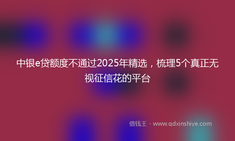 中银e贷额度不通过2025年精选,梳理5个真正无视征信花的平台