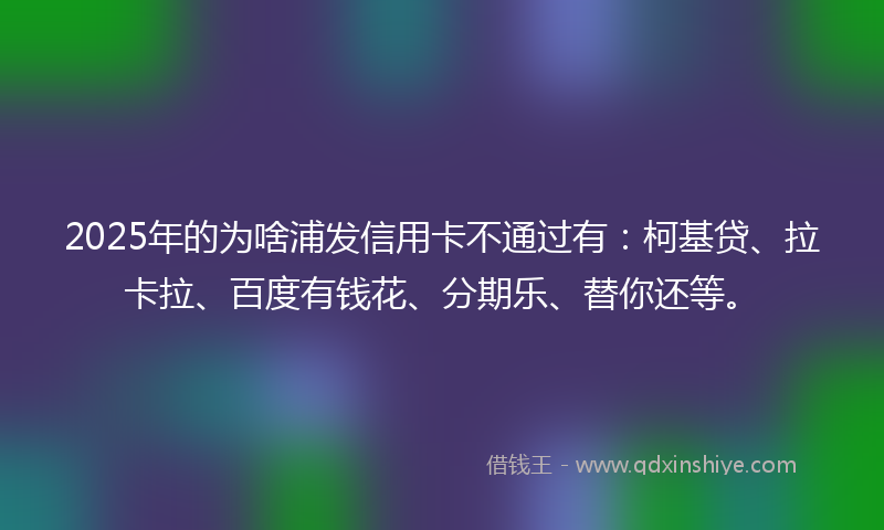 2025年的为啥浦发信用卡不通过有：柯基贷、拉卡拉、百度有钱花、分期乐、替你还等。
