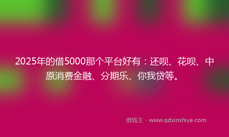 2025年的借5000那个平台好有：还呗、花呗、中原消费金融、分期乐、你我贷等。