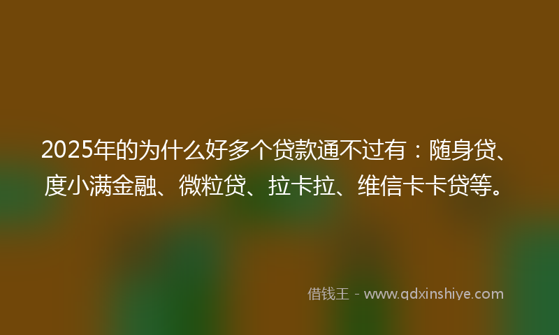 2025年的为什么好多个贷款通不过有：随身贷、度小满金融、微粒贷、拉卡拉、维信卡卡贷等。