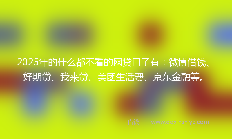 2025年的什么都不看的网贷口子有：微博借钱、好期贷、我来贷、美团生活费、京东金融等。