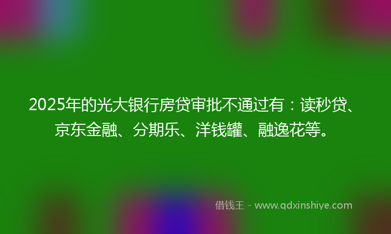 2025年的光大银行房贷审批不通过有：读秒贷、京东金融、分期乐、洋钱罐、融逸花等。
