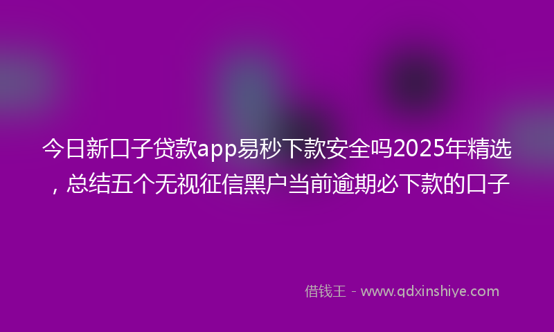 今日新口子贷款app易秒下款安全吗2025年精选，总结五个无视征信黑户当前逾期必下款的口子
