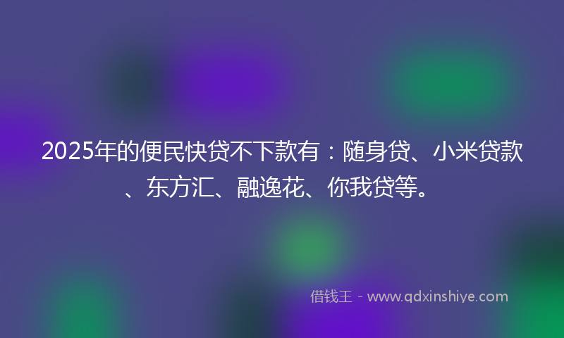 2025年的便民快贷不下款有：随身贷、小米贷款、东方汇、融逸花、你我贷等。