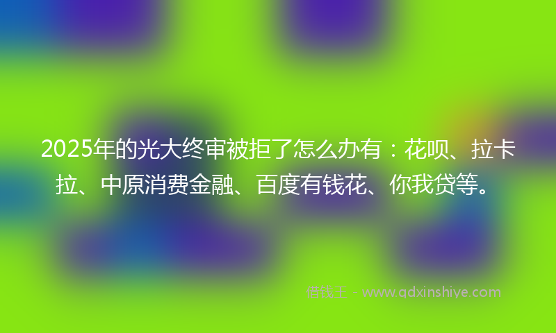 2025年的光大终审被拒了怎么办有：花呗、拉卡拉、中原消费金融、百度有钱花、你我贷等。