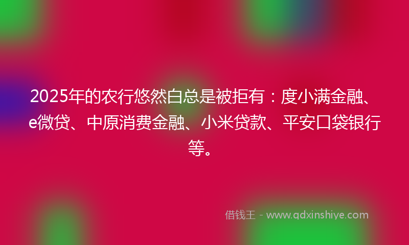 2025年的农行悠然白总是被拒有：度小满金融、e微贷、中原消费金融、小米贷款、平安口袋银行等。