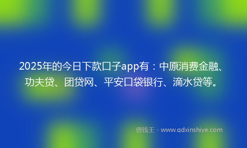 2025年的今日下款口子app有：中原消费金融、功夫贷、团贷网、平安口袋银行、滴水贷等。