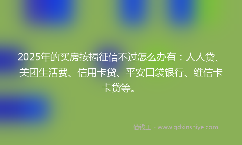 2025年的买房按揭征信不过怎么办有：人人贷、美团生活费、信用卡贷、平安口袋银行、维信卡卡贷等。