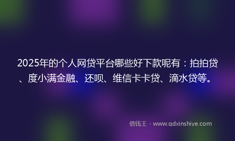2025年的个人网贷平台哪些好下款呢有：拍拍贷、度小满金融、还呗、维信卡卡贷、滴水贷等。