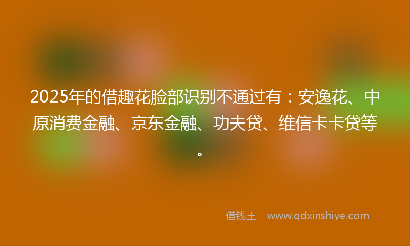 2025年的借趣花脸部识别不通过有：安逸花、中原消费金融、京东金融、功夫贷、维信卡卡贷等。