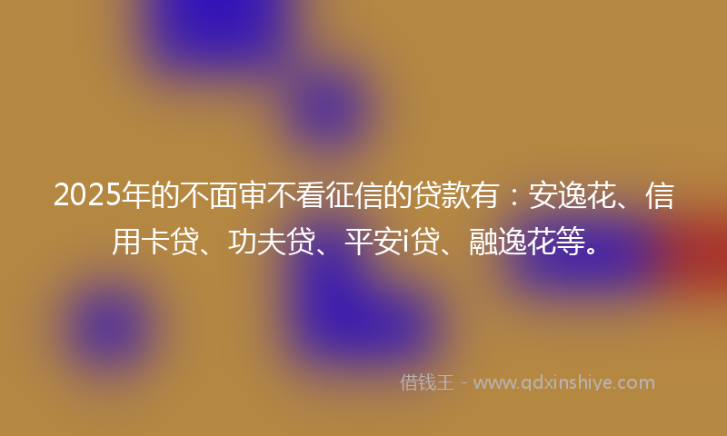 2025年的不面审不看征信的贷款有：安逸花、信用卡贷、功夫贷、平安i贷、融逸花等。