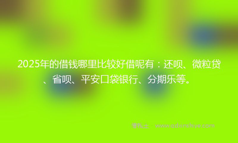2025年的借钱哪里比较好借呢有：还呗、微粒贷、省呗、平安口袋银行、分期乐等。