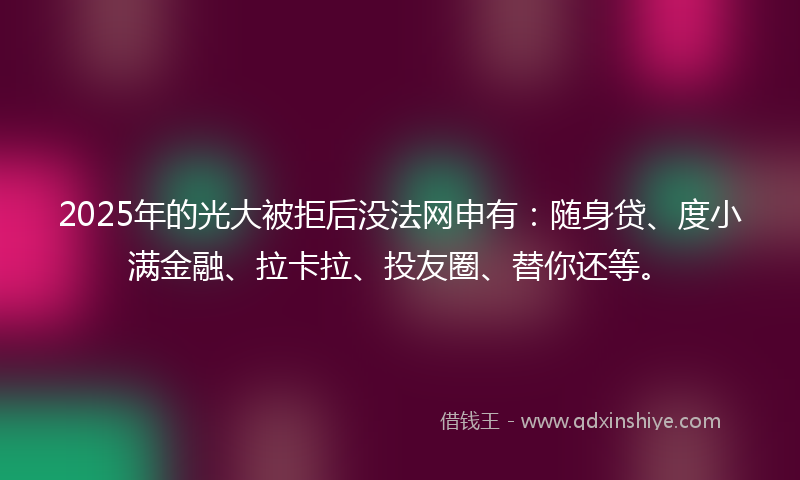 2025年的光大被拒后没法网申有：随身贷、度小满金融、拉卡拉、投友圈、替你还等。