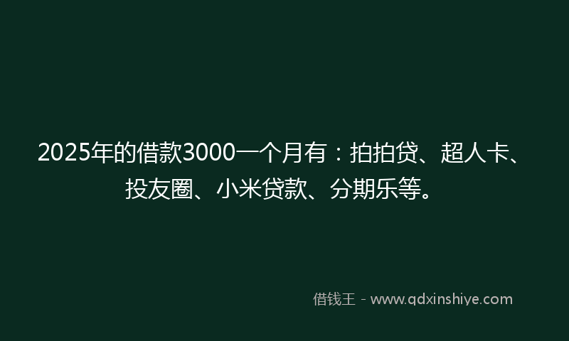 2025年的借款3000一个月有：拍拍贷、超人卡、投友圈、小米贷款、分期乐等。