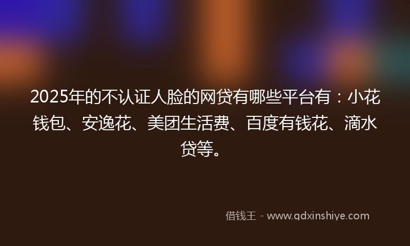 2025年的不认证人脸的网贷有哪些平台有：小花钱包、安逸花、美团生活费、百度有钱花、滴水贷等。