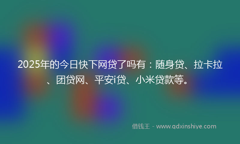 2025年的今日快下网贷了吗有：随身贷、拉卡拉、团贷网、平安i贷、小米贷款等。