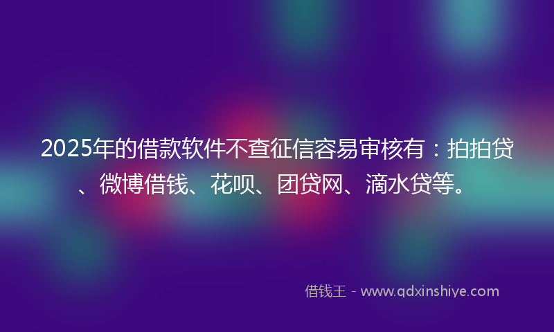 2025年的借款软件不查征信容易审核有：拍拍贷、微博借钱、花呗、团贷网、滴水贷等。