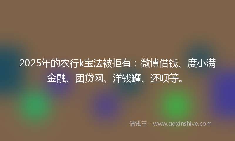 2025年的农行k宝法被拒有：微博借钱、度小满金融、团贷网、洋钱罐、还呗等。