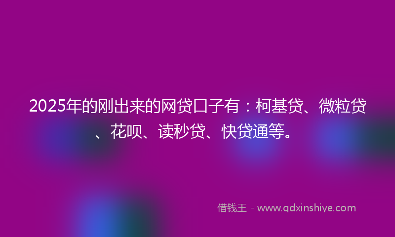 2025年的刚出来的网贷口子有：柯基贷、微粒贷、花呗、读秒贷、快贷通等。