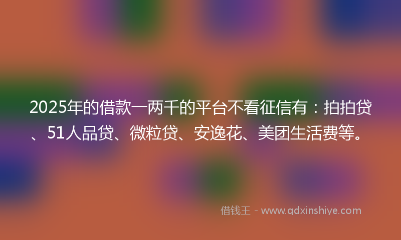 2025年的借款一两千的平台不看征信有：拍拍贷、51人品贷、微粒贷、安逸花、美团生活费等。