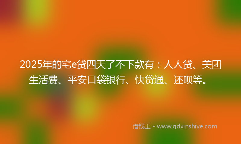 2025年的宅e贷四天了不下款有：人人贷、美团生活费、平安口袋银行、快贷通、还呗等。