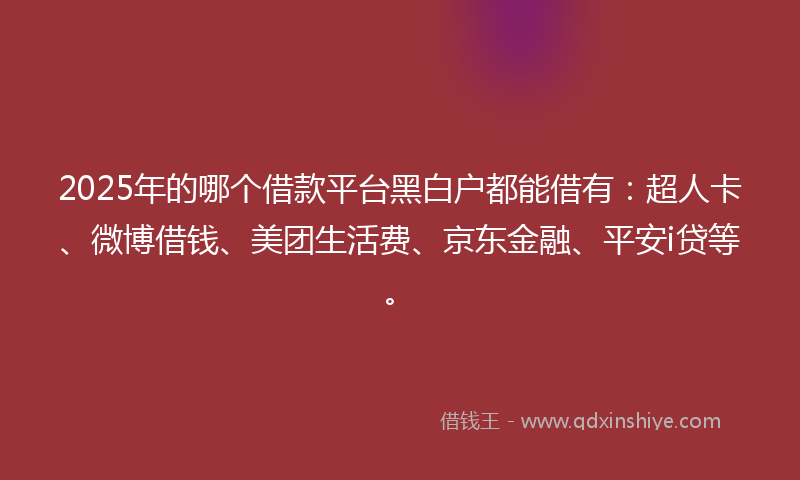 2025年的哪个借款平台黑白户都能借有：超人卡、微博借钱、美团生活费、京东金融、平安i贷等。