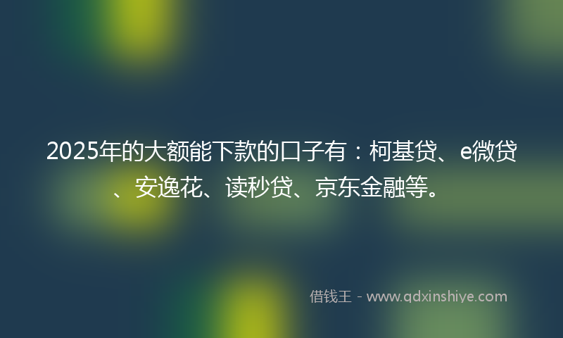 2025年的大额能下款的口子有：柯基贷、e微贷、安逸花、读秒贷、京东金融等。