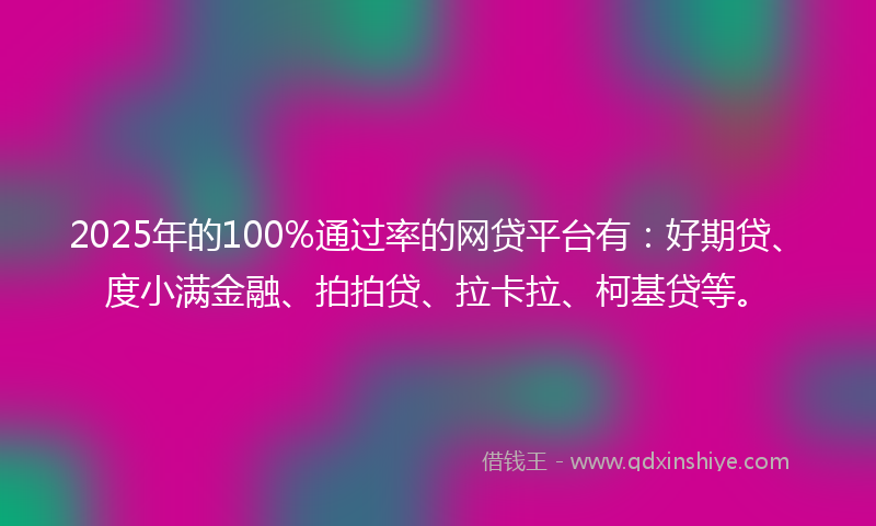2025年的100%通过率的网贷平台有：好期贷、度小满金融、拍拍贷、拉卡拉、柯基贷等。