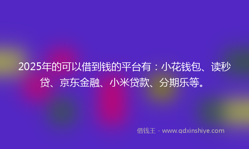 2025年的可以借到钱的平台有：小花钱包、读秒贷、京东金融、小米贷款、分期乐等。