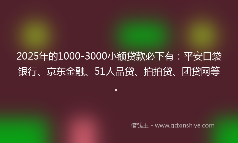 2025年的1000-3000小额贷款必下有：平安口袋银行、京东金融、51人品贷、拍拍贷、团贷网等。