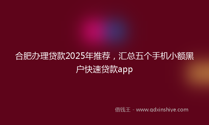 合肥办理贷款2025年推荐，汇总五个手机小额黑户快速贷款app