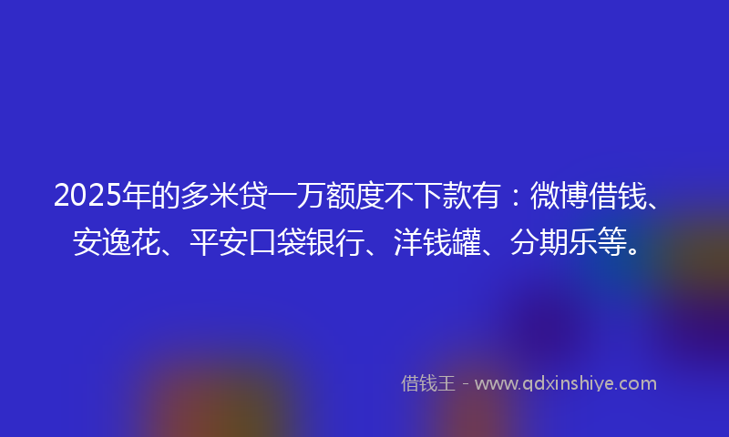 2025年的多米贷一万额度不下款有：微博借钱、安逸花、平安口袋银行、洋钱罐、分期乐等。