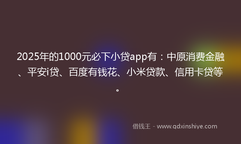 2025年的1000元必下小贷app有：中原消费金融、平安i贷、百度有钱花、小米贷款、信用卡贷等。