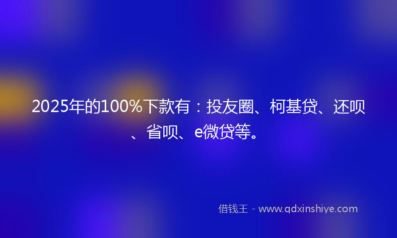 2025年的100%下款有：投友圈、柯基贷、还呗、省呗、e微贷等。