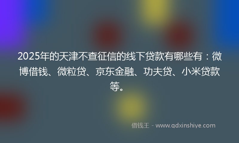 2025年的天津不查征信的线下贷款有哪些有：微博借钱、微粒贷、京东金融、功夫贷、小米贷款等。