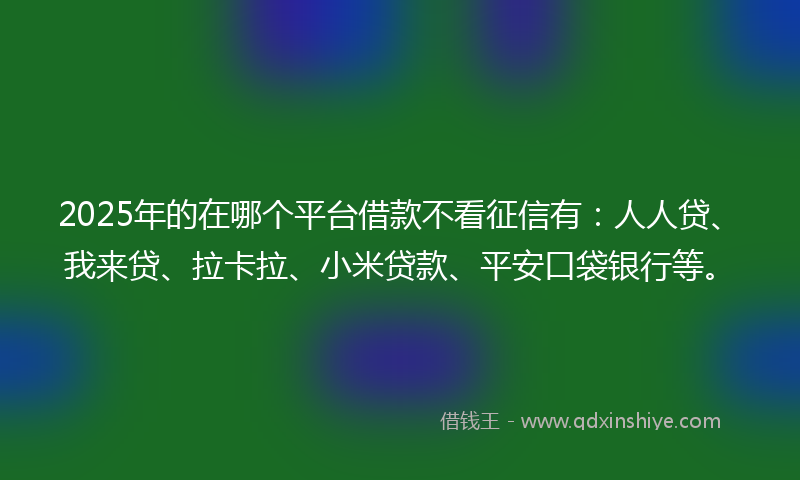2025年的在哪个平台借款不看征信有：人人贷、我来贷、拉卡拉、小米贷款、平安口袋银行等。