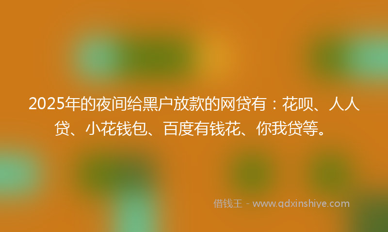 2025年的夜间给黑户放款的网贷有：花呗、人人贷、小花钱包、百度有钱花、你我贷等。
