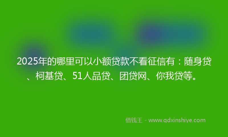 2025年的哪里可以小额贷款不看征信有：随身贷、柯基贷、51人品贷、团贷网、你我贷等。