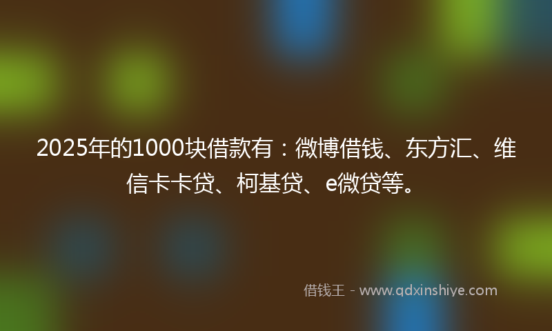 2025年的1000块借款有：微博借钱、东方汇、维信卡卡贷、柯基贷、e微贷等。
