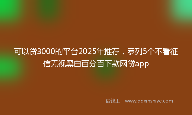 可以贷3000的平台2025年推荐，罗列5个不看征信无视黑白百分百下款网贷app