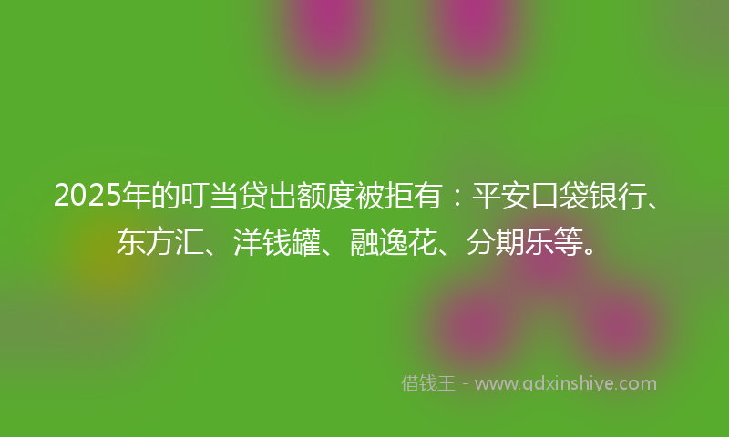 2025年的叮当贷出额度被拒有：平安口袋银行、东方汇、洋钱罐、融逸花、分期乐等。