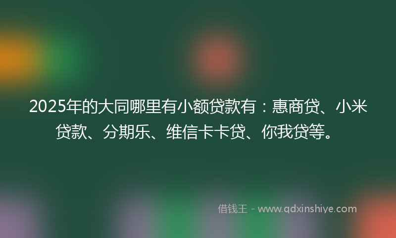 2025年的大同哪里有小额贷款有：惠商贷、小米贷款、分期乐、维信卡卡贷、你我贷等。