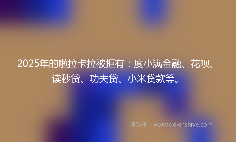 2025年的啦拉卡拉被拒有：度小满金融、花呗、读秒贷、功夫贷、小米贷款等。